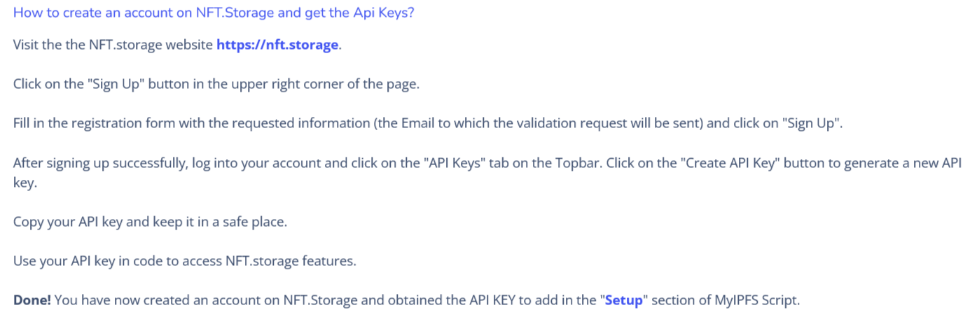 How to create an Account to NFT.Storage and get the API Keys