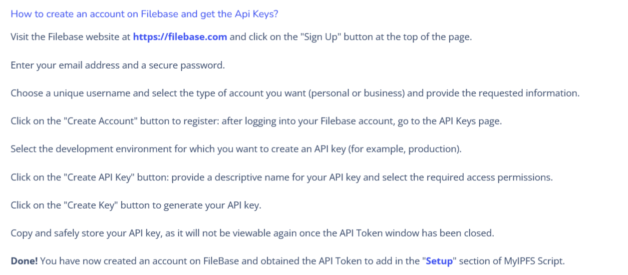How to create an Account to Filebase and get the API Keys